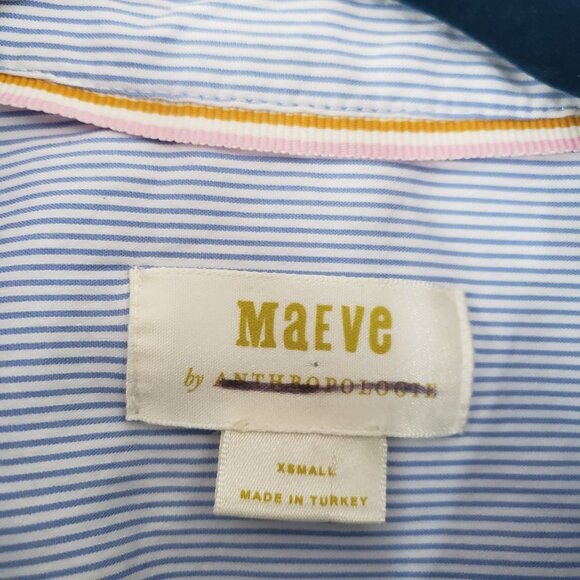 Maeve Anthropologie Blue White Striped Button-Up Shirt Womens XS Casual Chic - Picture 5 of 6